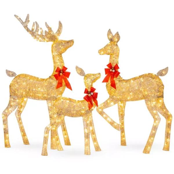 Best Choice Products 60 in. LED Metal Reindeer Family Christmas Yard Decoration, 3-Piece Set with Warm White Lights