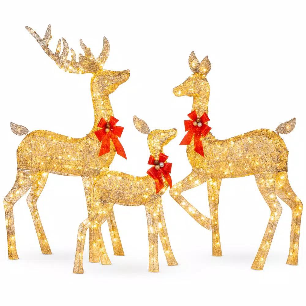Best Choice Products 60 in. LED Metal Reindeer Family Christmas Yard Decoration, 3-Piece Set with Warm White Lights