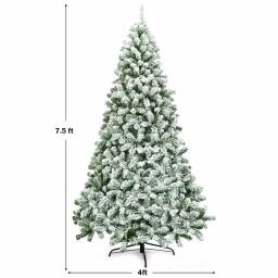 Costway 7.5 ft. Snow Flocked Hinged Pine Artificial Christmas Tree, 1346 Tips, Unlit thumbnail 3
