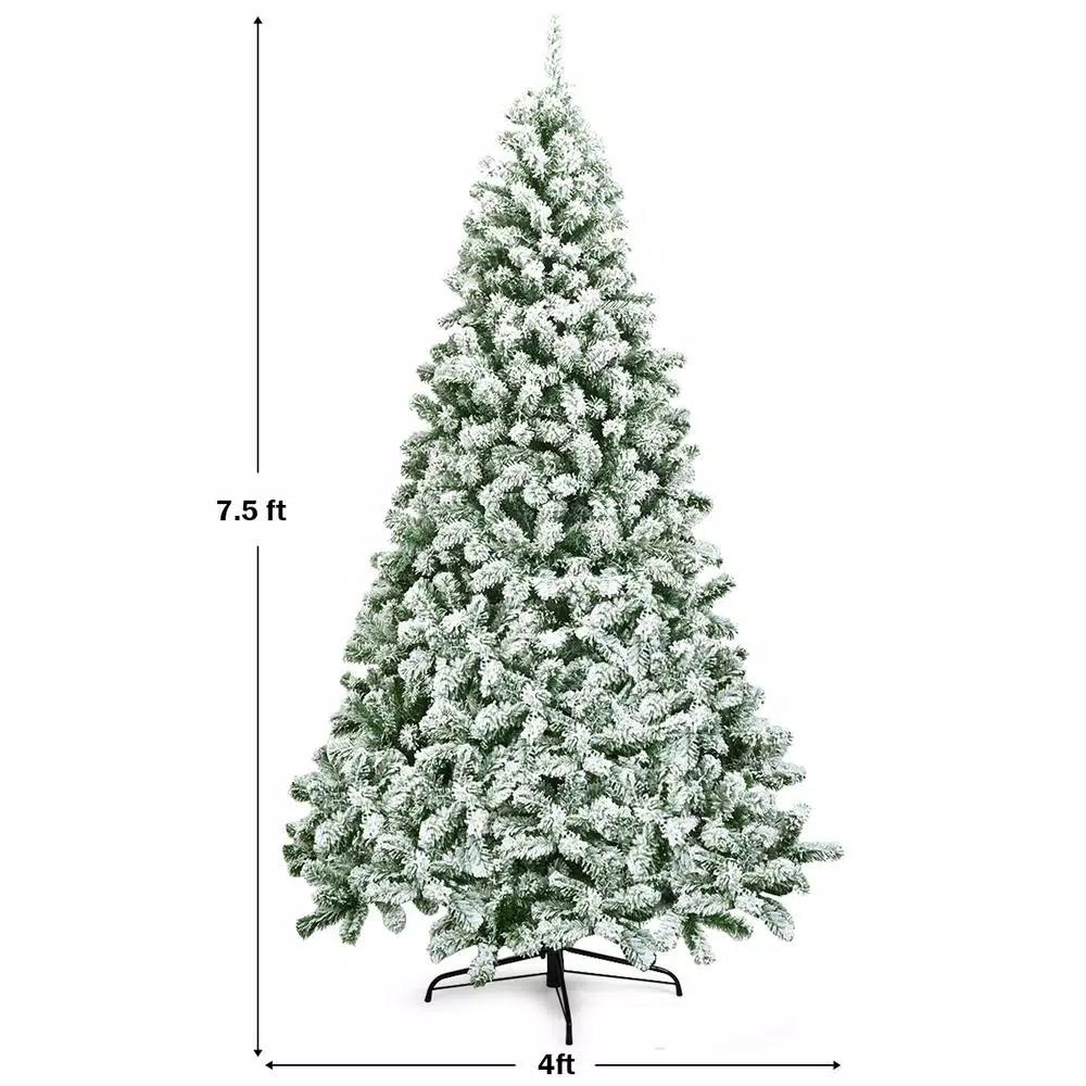 Costway 7.5 ft. Snow Flocked Hinged Pine Artificial Christmas Tree, 1346 Tips, Unlit
