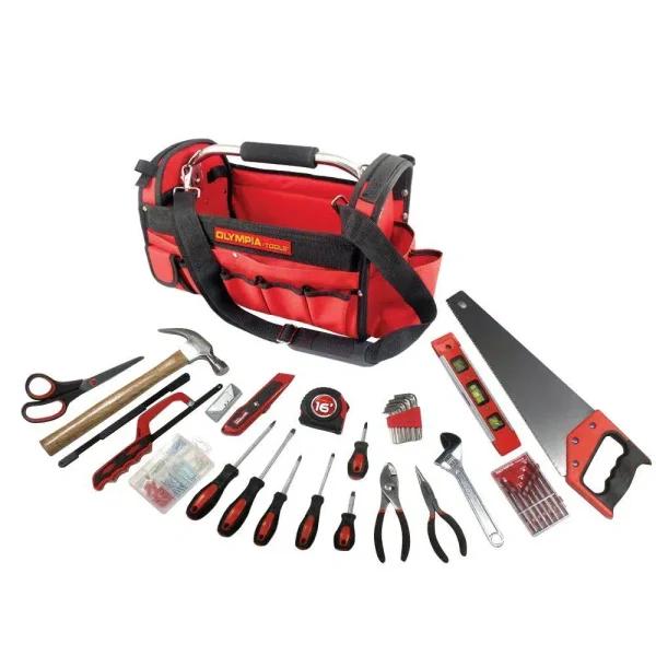 OLYMPIA Tools 52-Piece Multi-Purpose Construction Tool Set with Storage Bag, Red