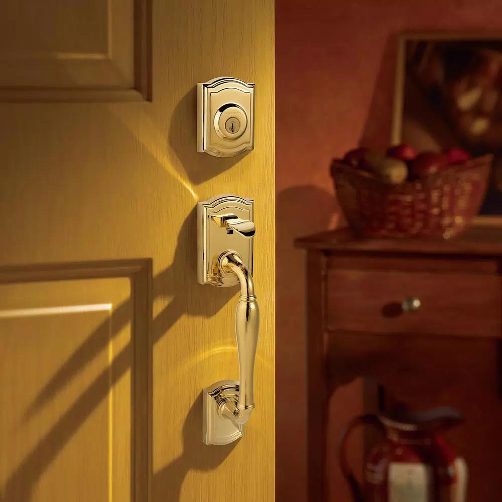 Baldwin Prestige Wesley Single Cylinder Door Handleset with Alcott Knob, Lifetime Polished Brass