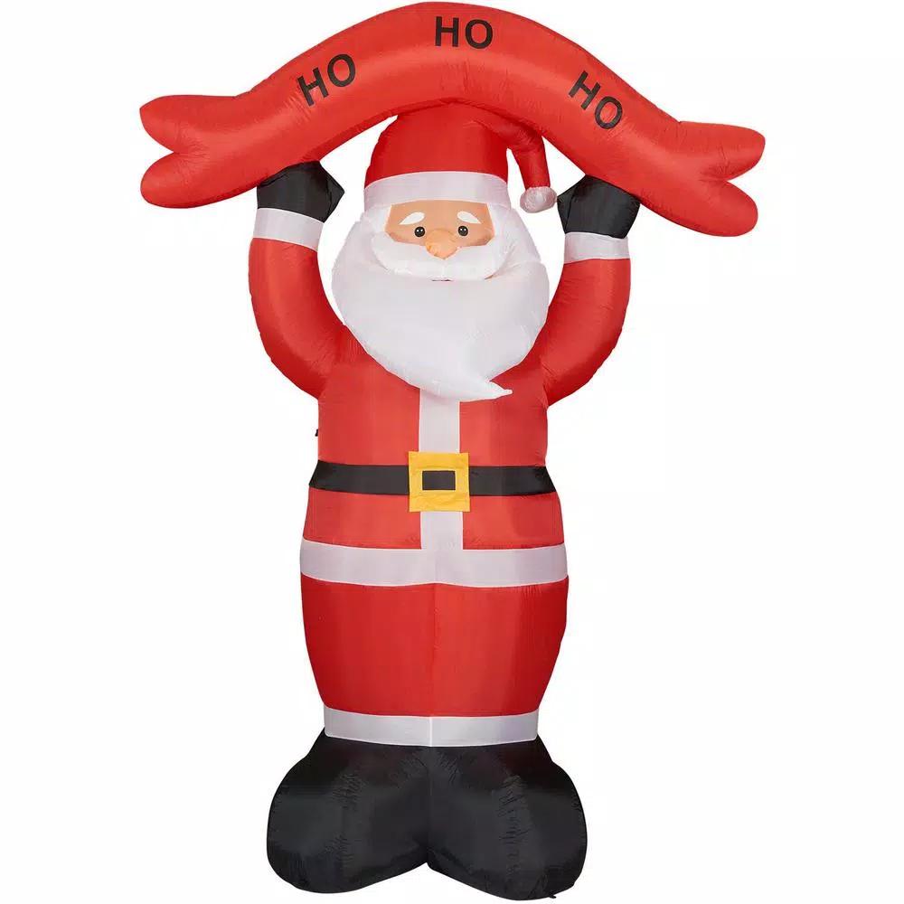 Fraser Hill Farm 10 ft. Santa Claus Inflatable with HO HO HO Sign and White Lights