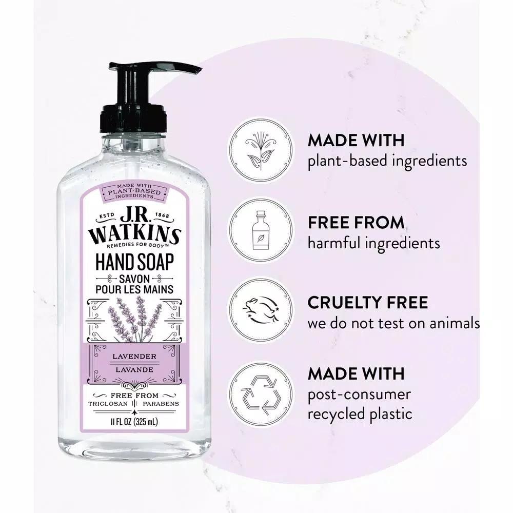 J.R. Watkins Lavender Essential Oil Hand Soap, 11 oz. Pump Bottle (Case of 6)