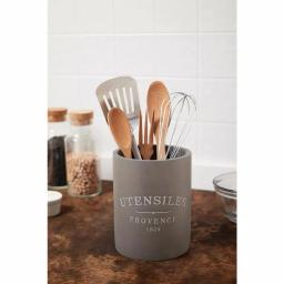 Fox Run 7 in. Slate Grey Round Cement Utensil Holder - Durable Kitchen Tool Crock thumbnail 4