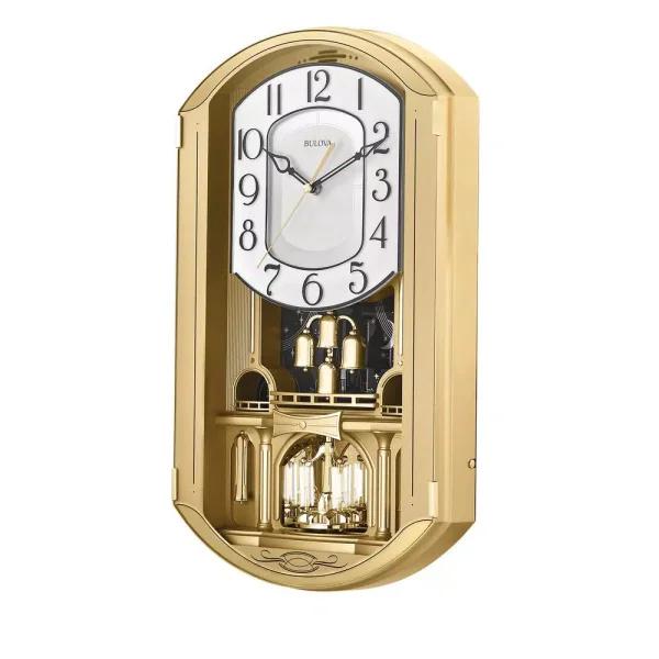 Bulova Golden Music 20 in. Pendulum Wall Clock with 12 Melodies and K-9 Crystal Elements