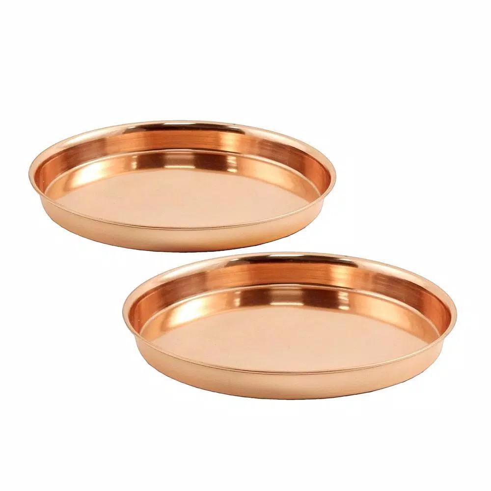 Achla Designs 8.5 in. Round Copper Plated Stainless Steel Decorative Trays, Set of 2