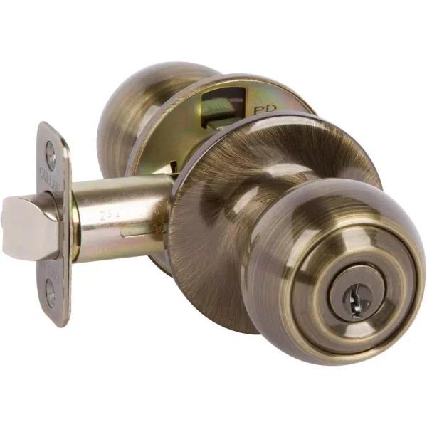 Callan Fairfield Rustic Antique Brass Round Entry Door Knob, Keyed Entry