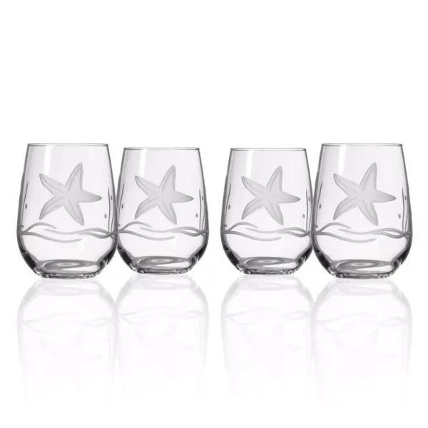 Rolf Glass Starfish 17 oz. Clear Stemless Wine Tumblers, Set of 4