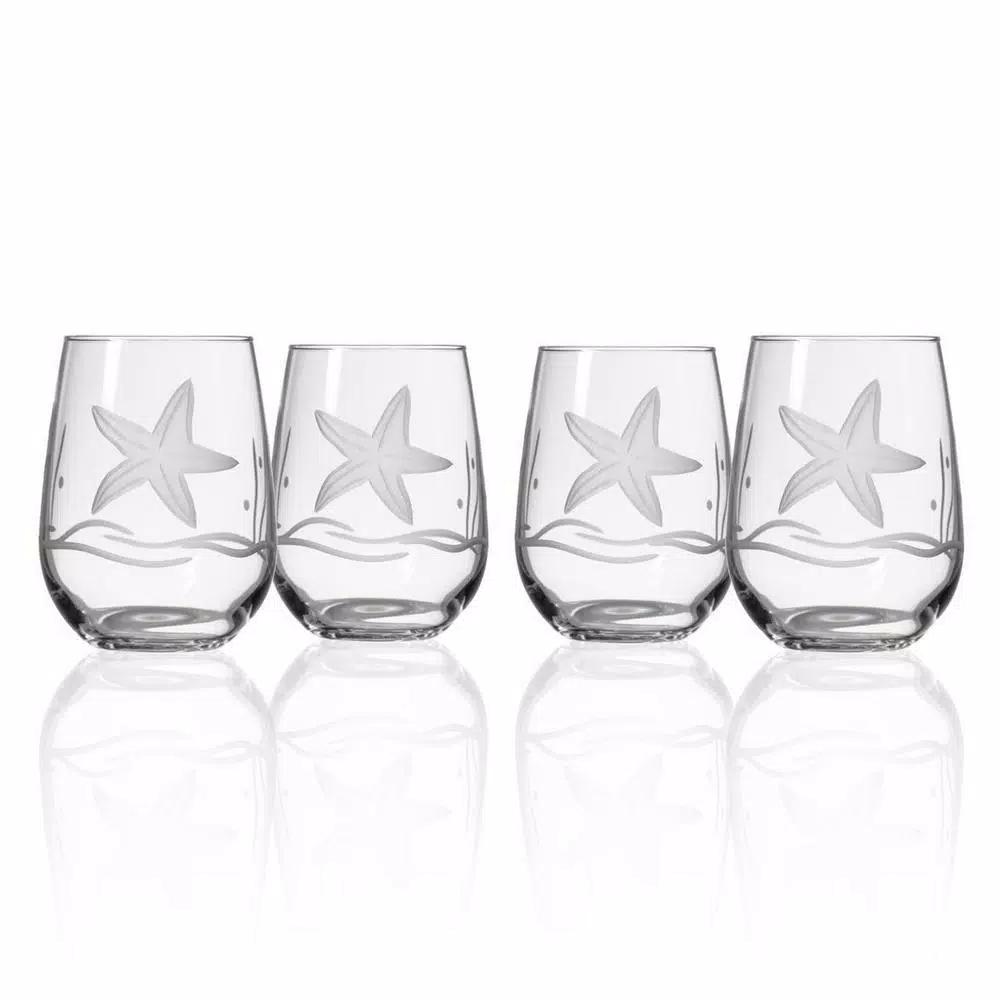 Rolf Glass Starfish 17 oz. Clear Stemless Wine Tumblers, Set of 4