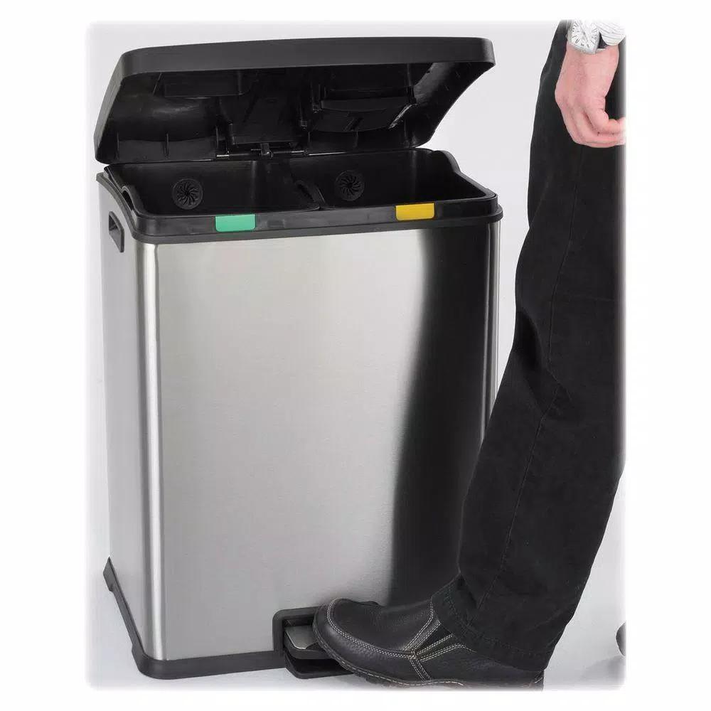 Safco 15 Gal. Stainless Steel Recycling Station - Dual Compartment Step Trash Can
