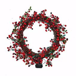 Worth Imports 18 in. Artificial Lighted Holiday Wreath with Poinsettias, Berries, and Timer thumbnail 1