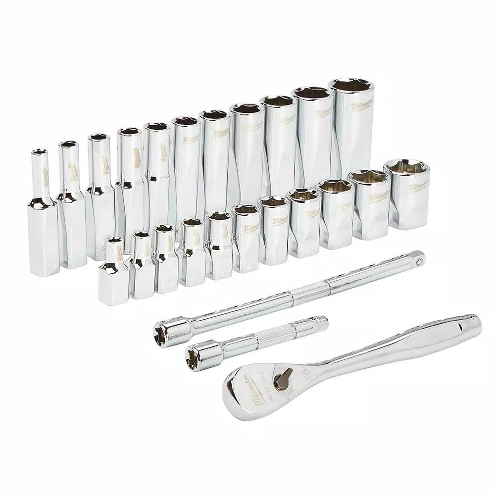 Milwaukee 1/4 in. Drive SAE & Metric Ratchet and Socket Mechanics Tool Set, 54-Piece