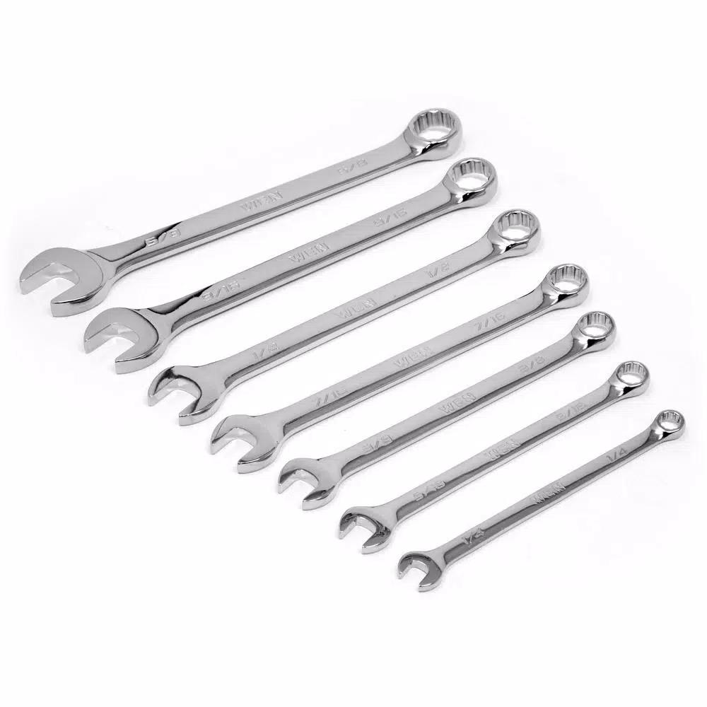 WEN 13-Piece SAE Combination Wrench Set with Storage Rack, Chrome Vanadium Steel