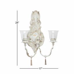 LITTON LANE Distressed White 2-Light Candle Sconce with Acanthus Carvings and Wood Bead Accents thumbnail 7