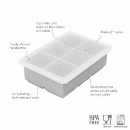 Tovolo King Cube Ice Mold Tray with Lid, 2 in. Large Silicone Cubes for Whiskey and Cocktails, Oyster Gray thumbnail 2