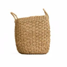 Zentique Hand Woven Cylindrical Seagrass and Palm Leaf Small Decorative Basket with Handles thumbnail 1