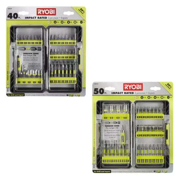 RYOBI Impact Rated Driving Bit Set, 40-Piece or 50-Piece Kit