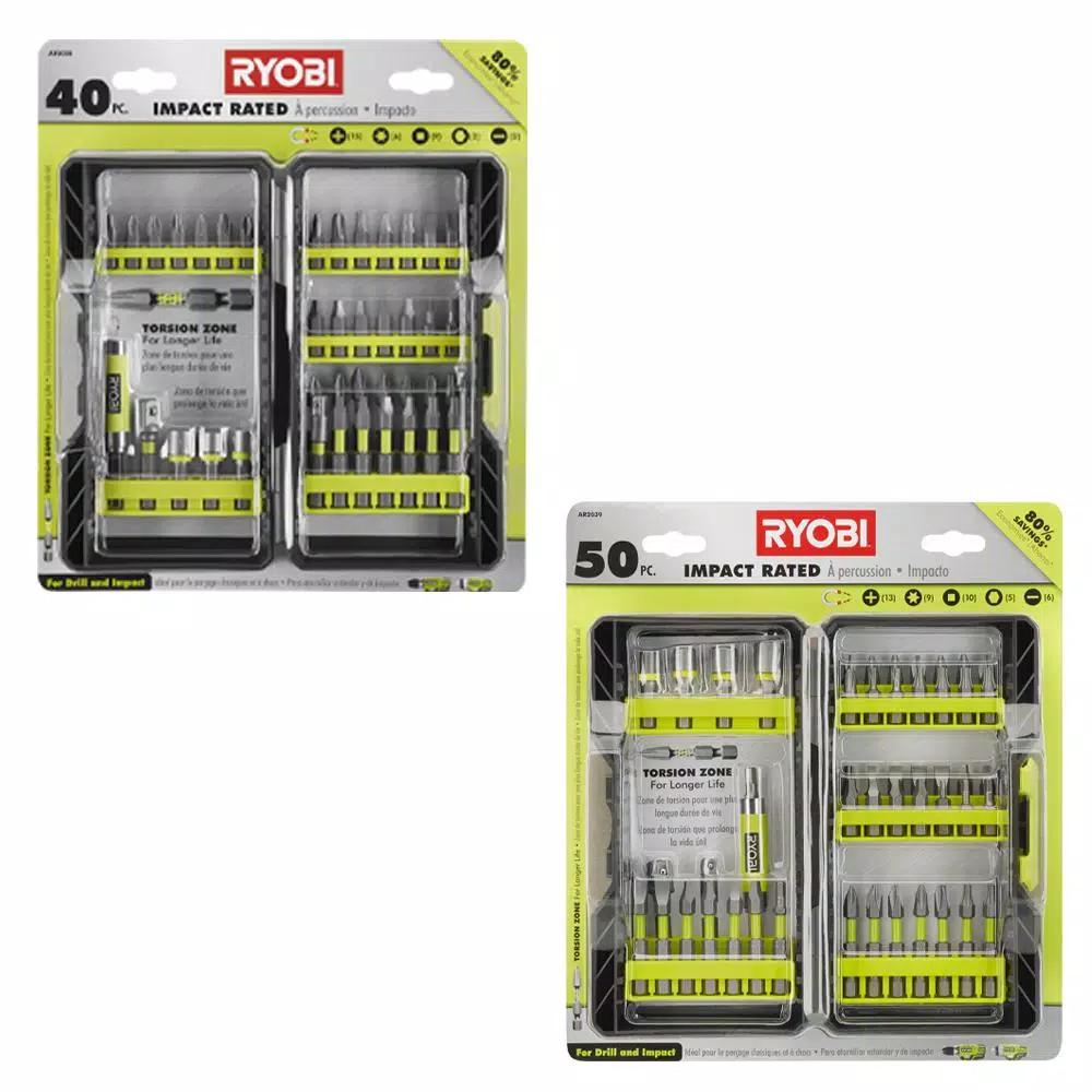 RYOBI Impact Rated Driving Bit Set, 40-Piece or 50-Piece Kit
