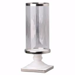 Benjara Admirably Modern Glass Pedestal Candle Holder with Silver Finish thumbnail 1
