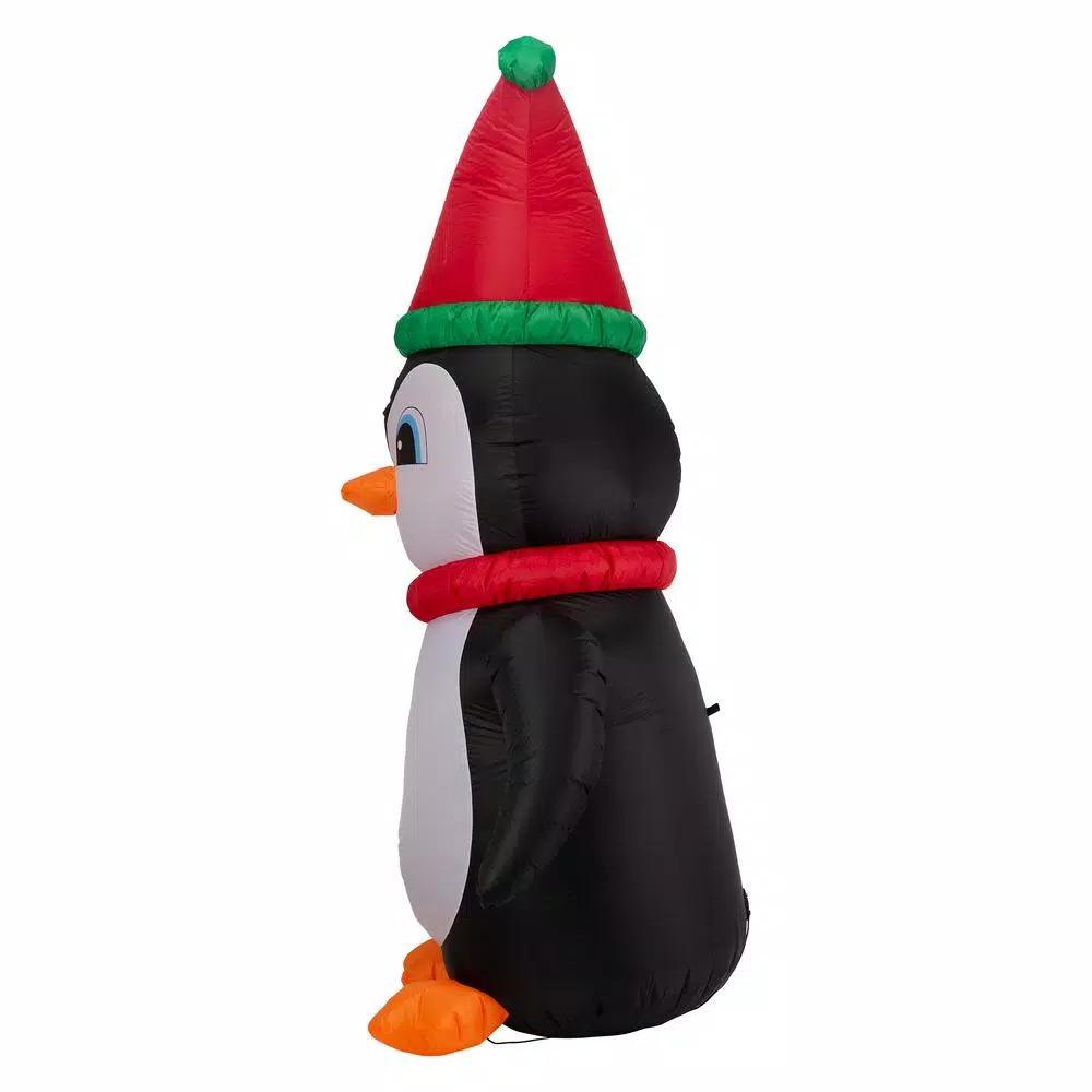 Glitzhome 8 ft. Airblown Inflatable Penguin Holiday Decor with Santa Hat and Red Scarf, Lighted