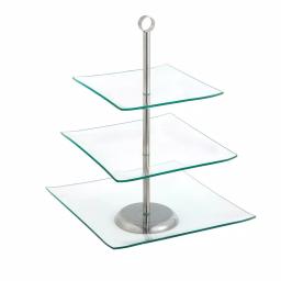 Chef Buddy 3-Tier Square Glass Cake Stand with Stainless Steel Base thumbnail 2