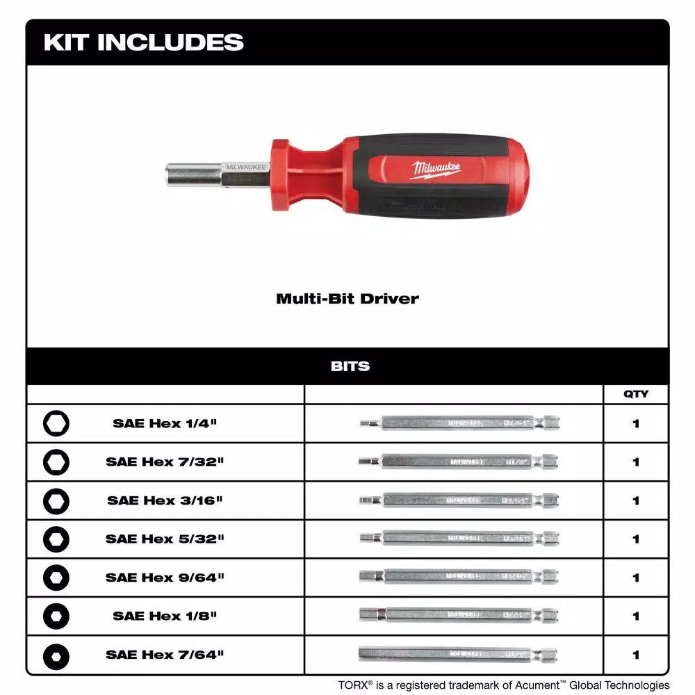 Milwaukee 9-in-1 SAE Hex/Key Drive Multi-Bit Screwdriver with Power Groove Bits