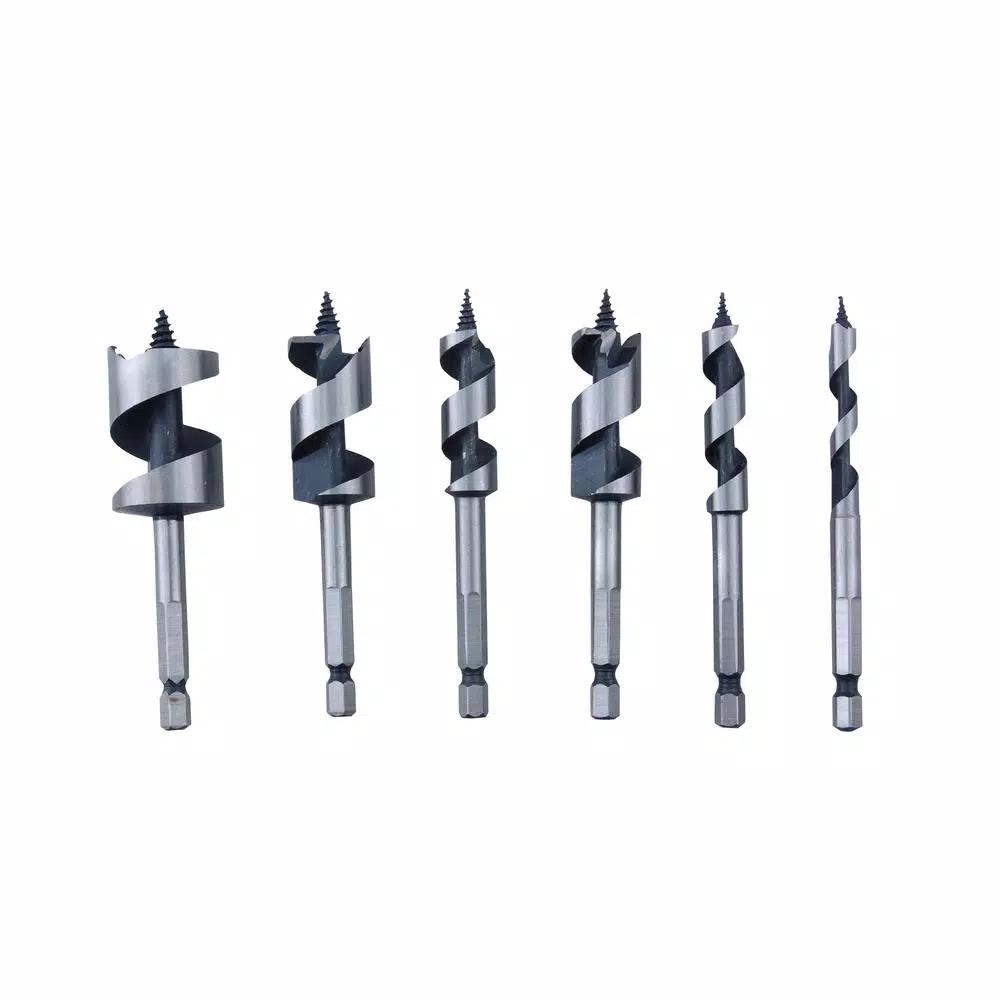 Professional Woodworker 6-Piece Heat Treated Carbon Steel Stubby Auger Bit Set for Hard and Soft Wood