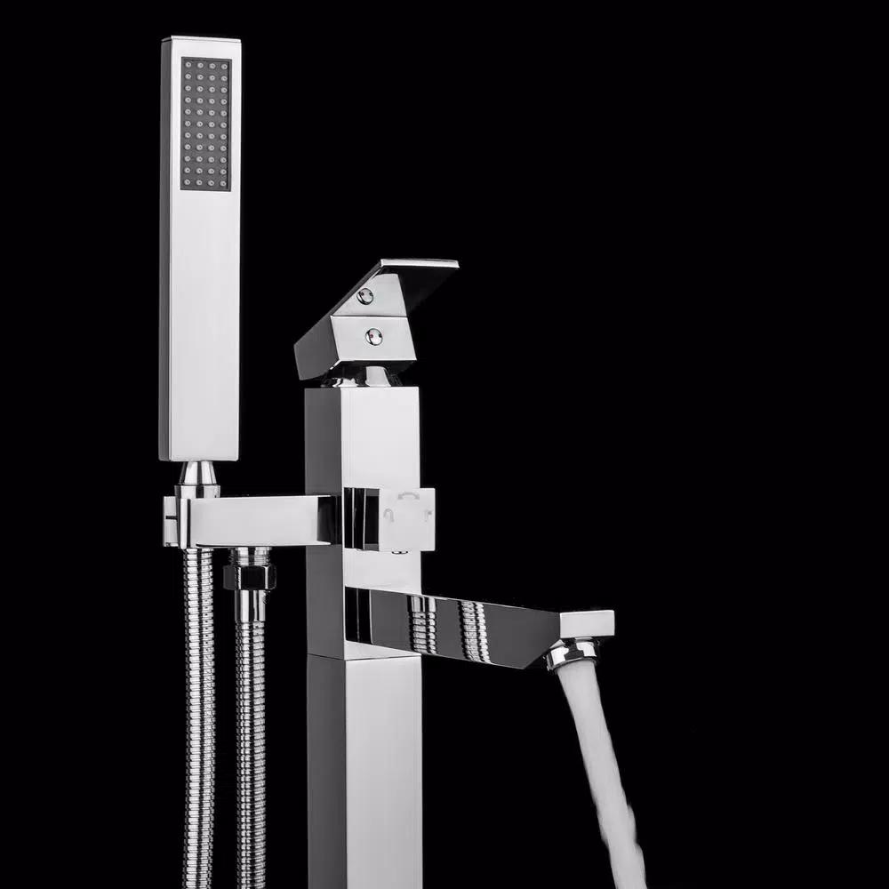 AKDY Freestanding Floor Mount Roman Tub Faucet with Hand Shower, Chrome