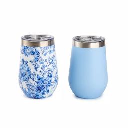 Manna Blue Hydrangena 12 oz. Stainless Steel Stemless Wine Tumblers, 2-Pack thumbnail 3