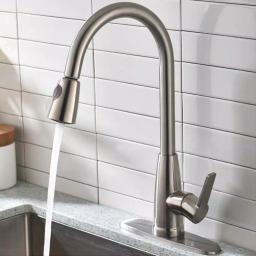 Vanity Art Brushed Nickel Single-Handle Pull-Down Kitchen Faucet with Spray Wand thumbnail 2