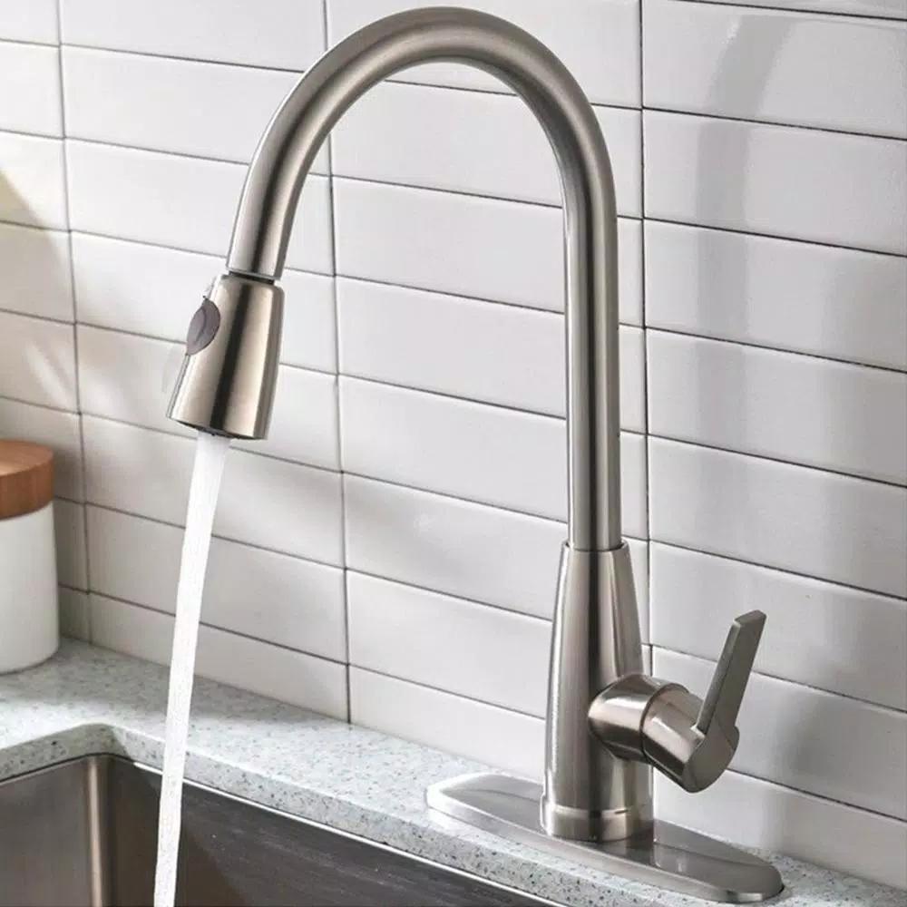Vanity Art Brushed Nickel Single-Handle Pull-Down Kitchen Faucet with Spray Wand