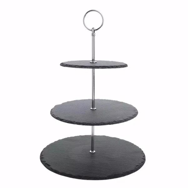 MALACASA 3-Tier Black Slate Round Cupcake Tower & Dessert Display Stand