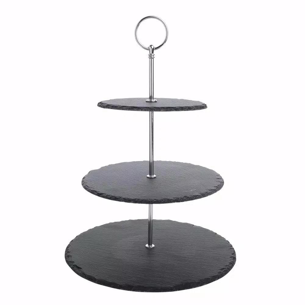 MALACASA 3-Tier Black Slate Round Cupcake Tower & Dessert Display Stand