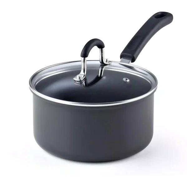 Cook N Home 2.5 Qt. Hard Anodized Nonstick Saucepan with Tempered Glass Lid, Black