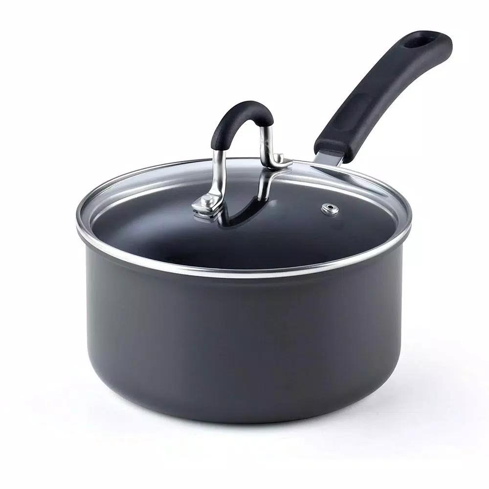 Cook N Home 2.5 Qt. Hard Anodized Nonstick Saucepan with Tempered Glass Lid, Black