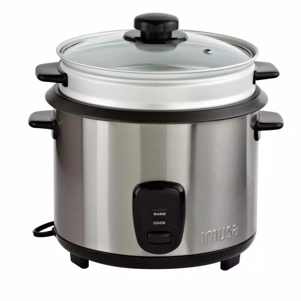 IMUSA 20-Cup Stainless Steel Rice Cooker with Non-Stick Interior and Steamer Insert