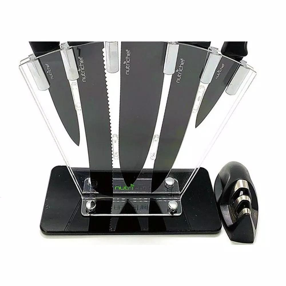 NutriChef 7-Piece German Stainless Steel Precision Kitchen Knife Set with Block Stand