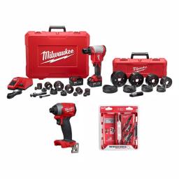 Milwaukee M18 FORCE LOGIC 10 Ton Knockout Tool Kit with Bonus Impact Driver and Step Bits thumbnail 1