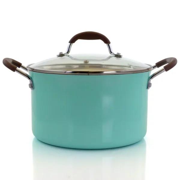 Oster Carrick 6 Qt. Round Aluminum Nonstick Dutch Oven with Glass Lid, Mint