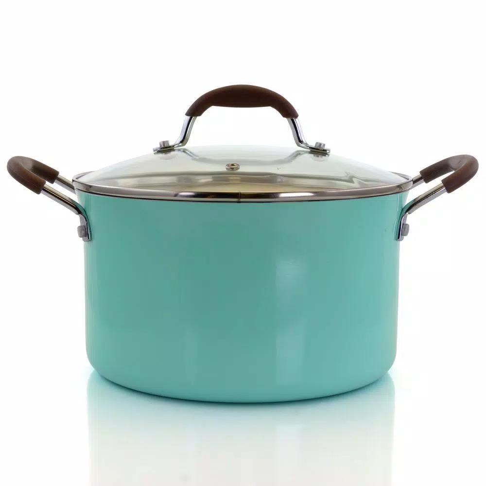 Oster Carrick 6 Qt. Round Aluminum Nonstick Dutch Oven with Glass Lid, Mint