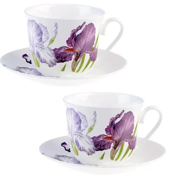Unbranded Roy Kirkham Iris Floral Fine Bone China Breakfast Cup and Saucer Set (Set of 2)