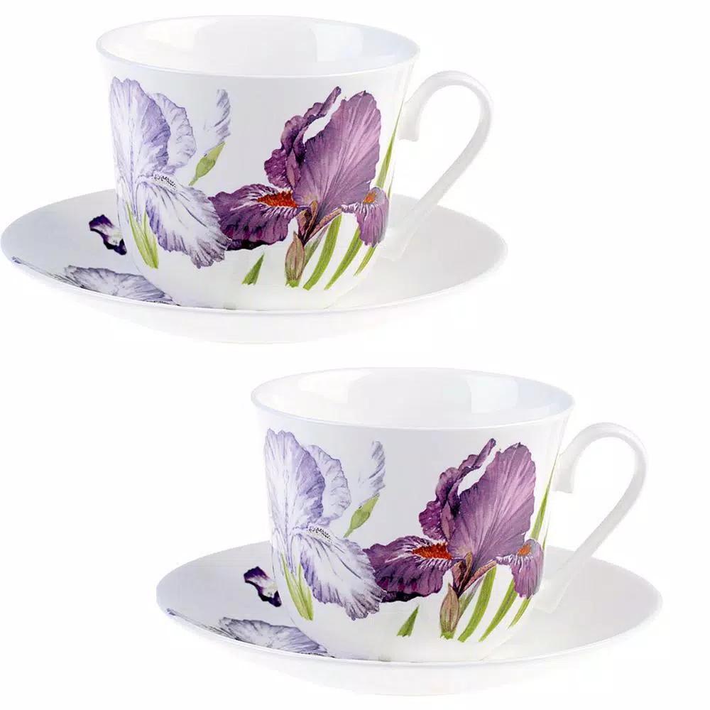 Unbranded Roy Kirkham Iris Floral Fine Bone China Breakfast Cup and Saucer Set (Set of 2)