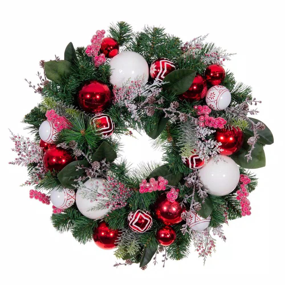 Village Lighting Company 24 in. Nordic Red and White Artificial Christmas Wreath