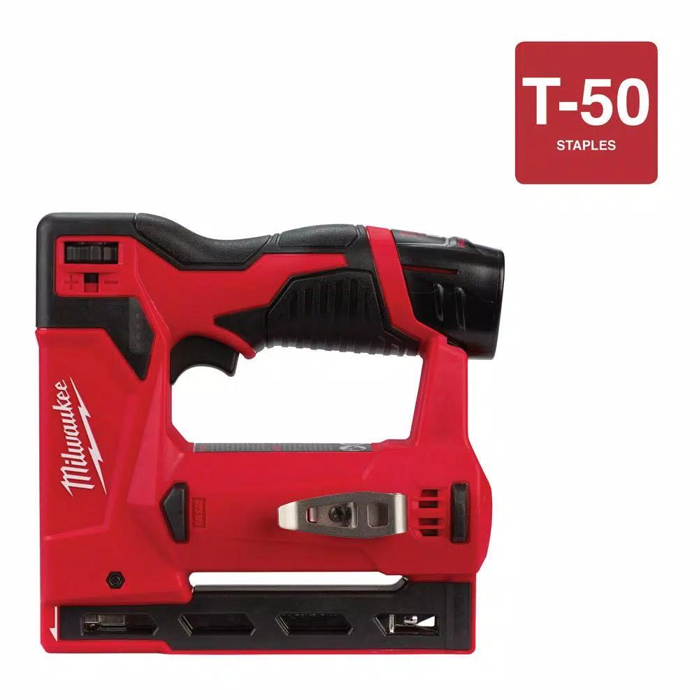 Milwaukee M12 12V Lithium-Ion Cordless 3/8 in. Crown Stapler Kit with 1.5Ah Battery, Charger & Bag