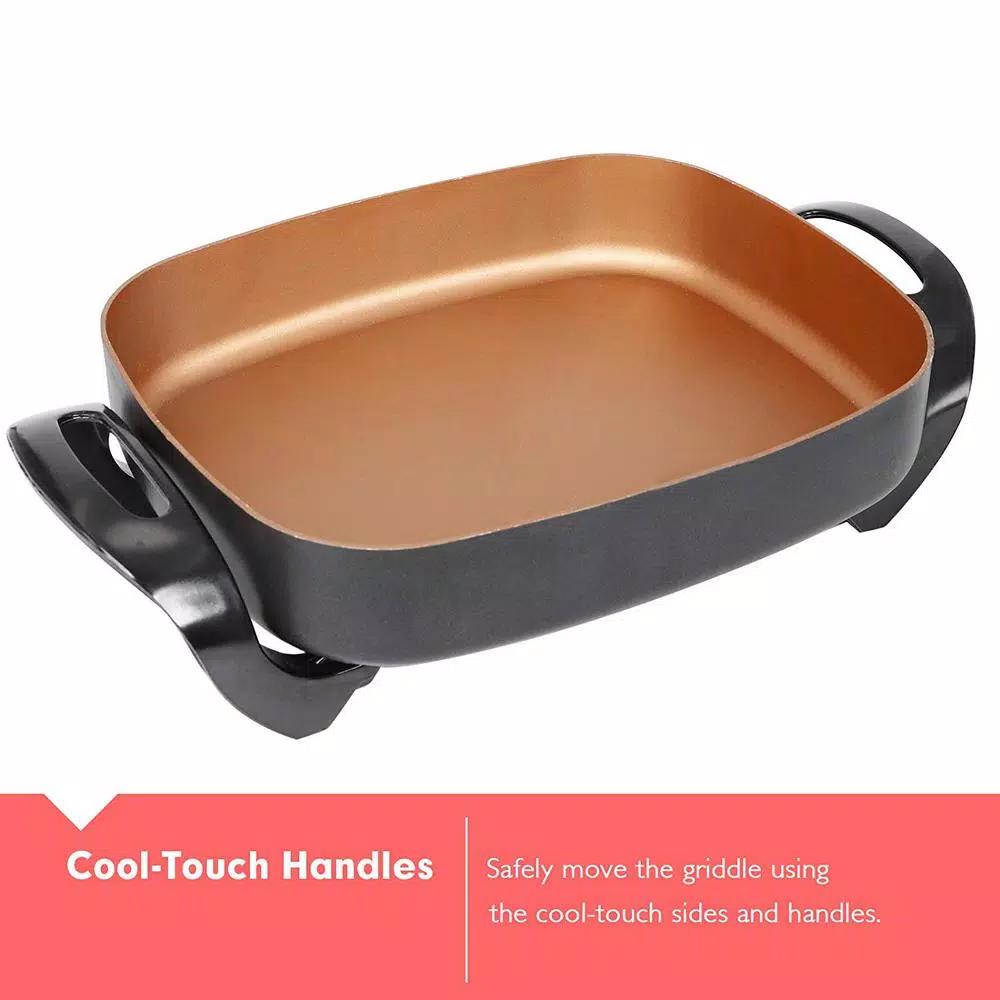 Boyel Living 8 Qt Copper Professional Non-Stick Electric Skillet, 16 in. x 12 in. Square Jumbo Frying Pan