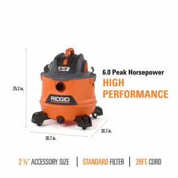 RIDGID 14 Gal. 6.0 Peak HP NXT Wet/Dry Shop Vacuum with 2.5 in. Hose and Accessories thumbnail 4
