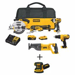 DEWALT 20V MAX Cordless 5-Tool Combo Kit with 4.0Ah & 2.0Ah Batteries, Charger, Sander, and Tool Bag thumbnail 1