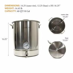 Gas One 40 Qt. Stainless Steel Brew Kettle Complete Kit with Lid and Accessories thumbnail 2