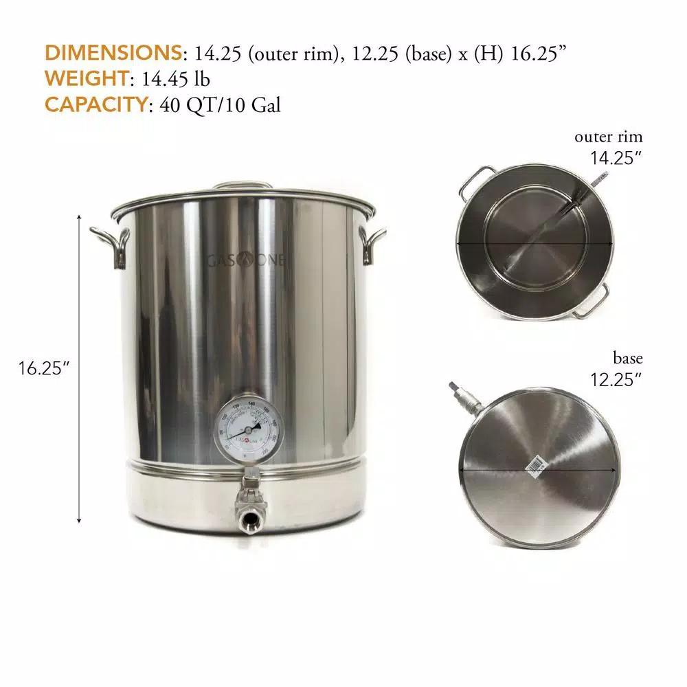 Gas One 40 Qt. Stainless Steel Brew Kettle Complete Kit with Lid and Accessories